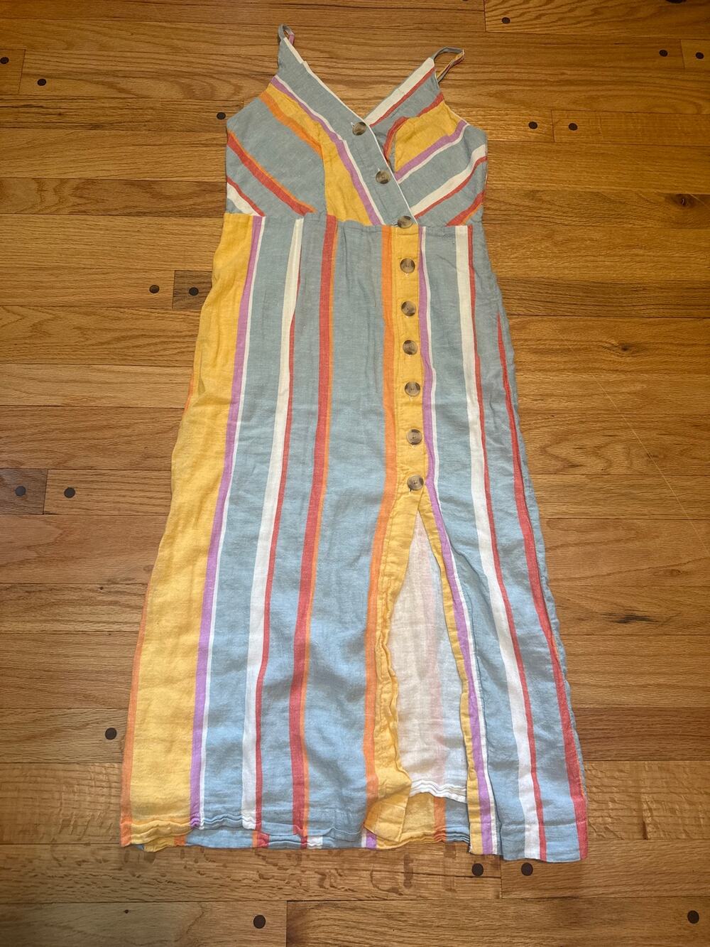 Sandy & Sid Striped Linen Midi Dress Urban Outfitters Womens XS Coastal